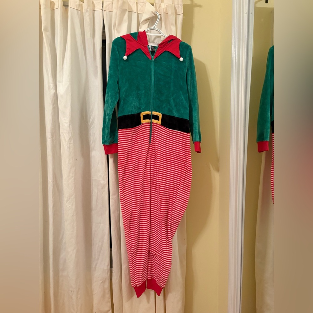 Festive Elf Costume with Red and Green Stripes